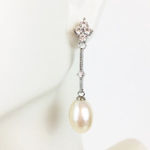 Natural Pearl AAA CZ Diamond 925 Sterling Earrings